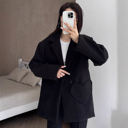 Damen Oversized Blazer-Mantel mit herzförmigen Taschen Shop Nory