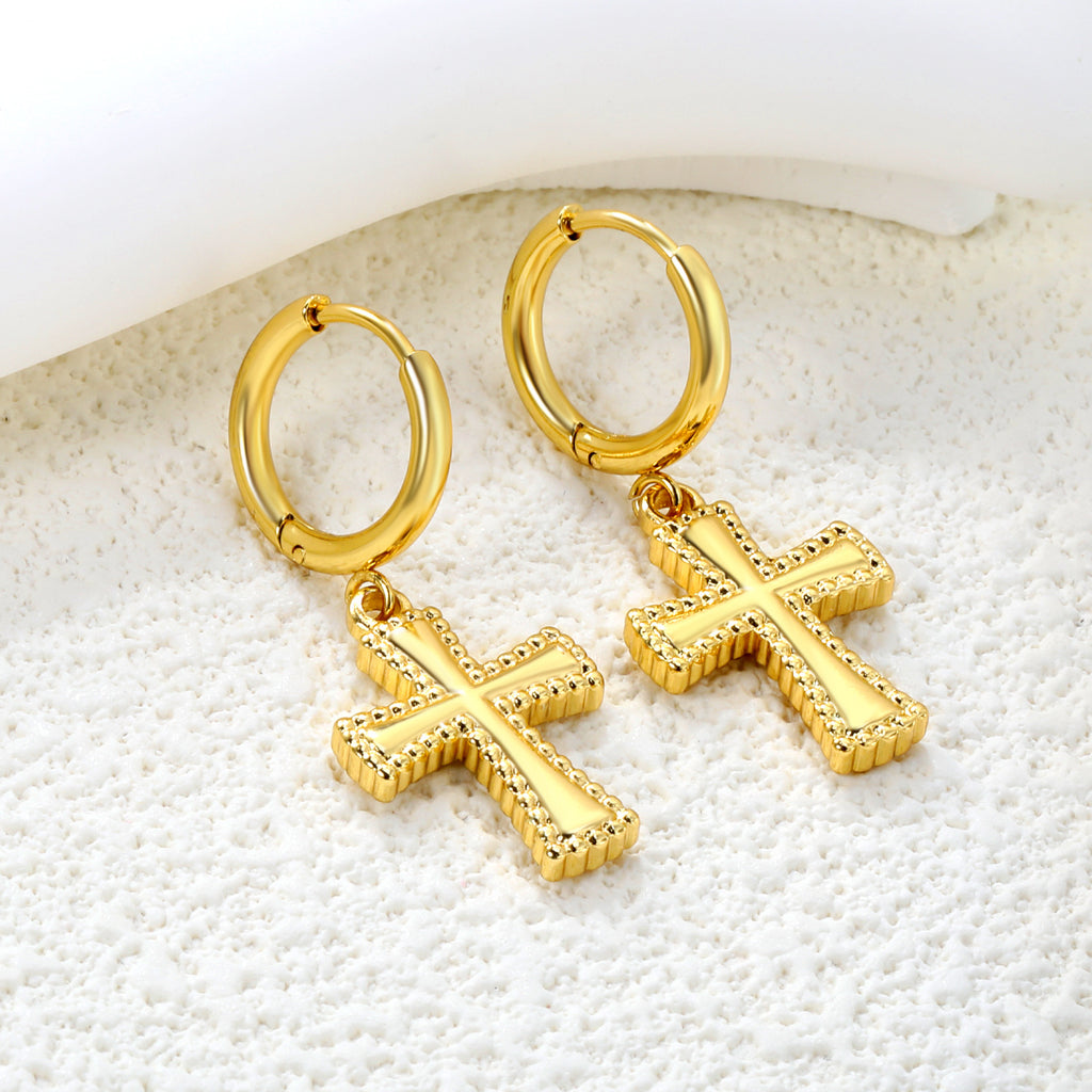 Damen Hängende Ohrstecker mit Kreuzanhängern aus goldplattiertem Edelstahl Shop Nory