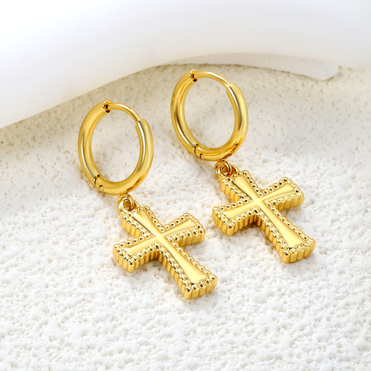 Damen Hängende Ohrstecker mit Kreuzanhängern aus goldplattiertem Edelstahl Shop Nory