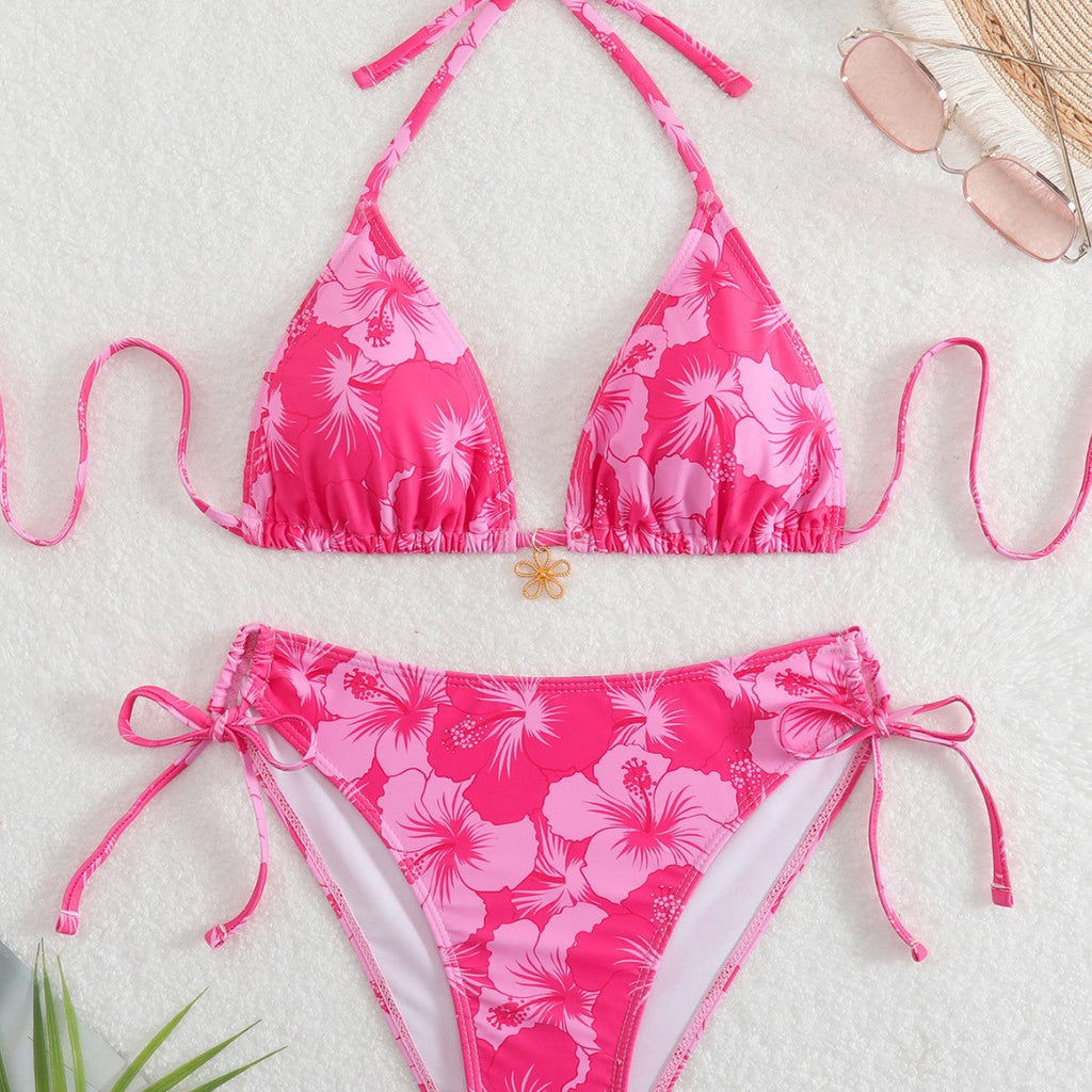 Damen Triangel-Bikini mit verspielten Floral-Details