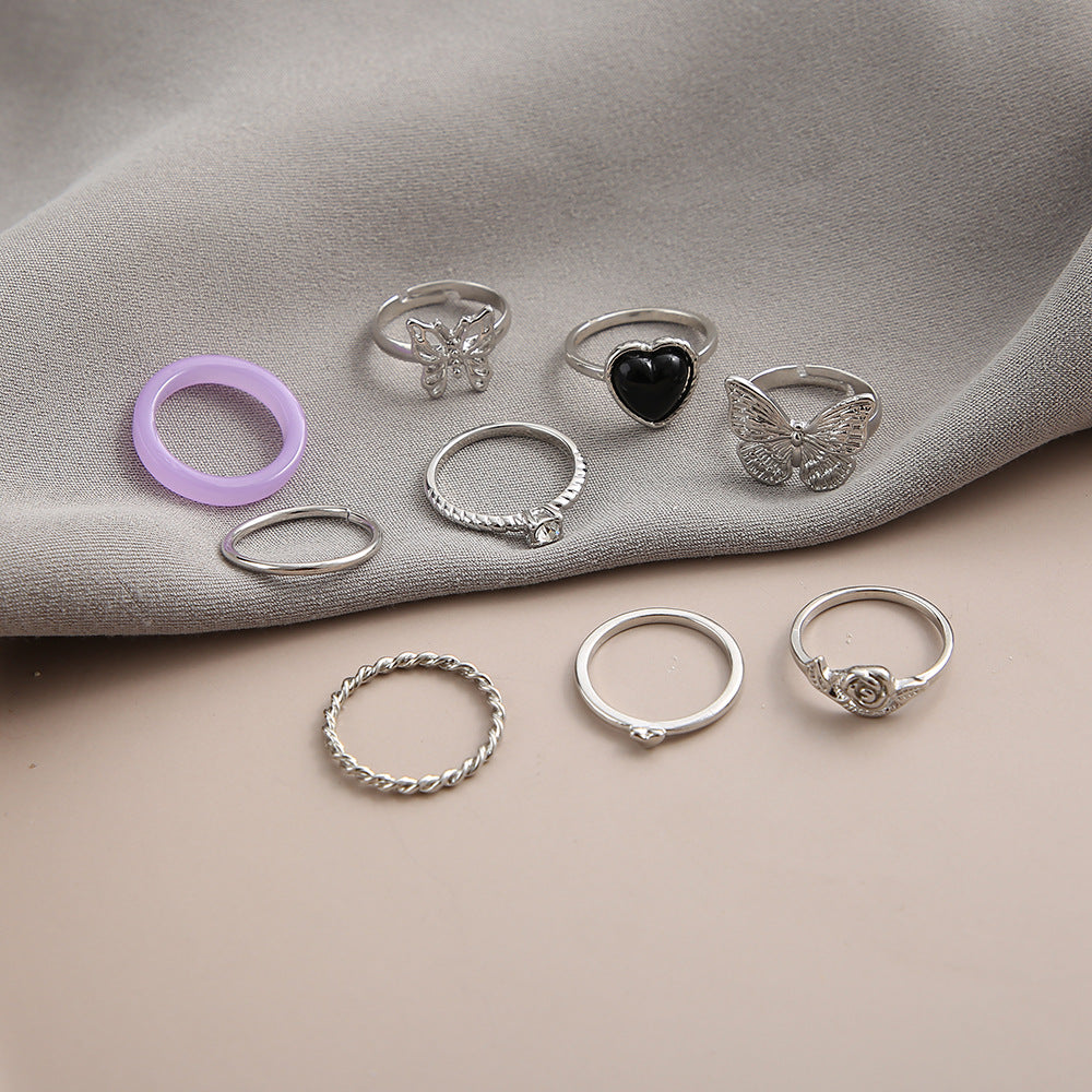 Damen kunstvoll gestaltetes Ring-Set mit Schmetterlings- und Herzmotiven Shop Nory