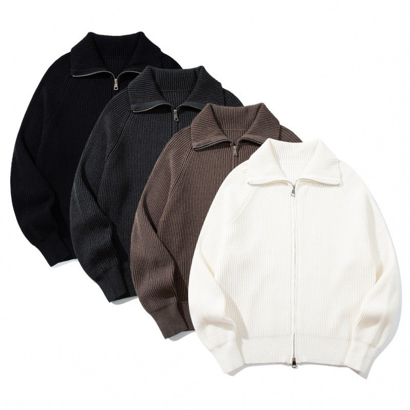 Unisex Grobgerippte Zip-Strickjacke mit Stehkragen, Raglanärmeln und Zwei-Wege-Reißverschluss Shop Nory