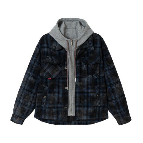 Herren karierte Layer‑Hemdjacke mit integrierter Kapuzen‑Innenjacke Shop Nory