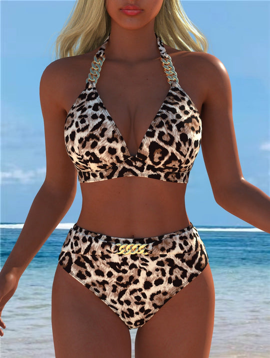 Damen Bikini mit luxuriösem Marmormuster und edlen Details