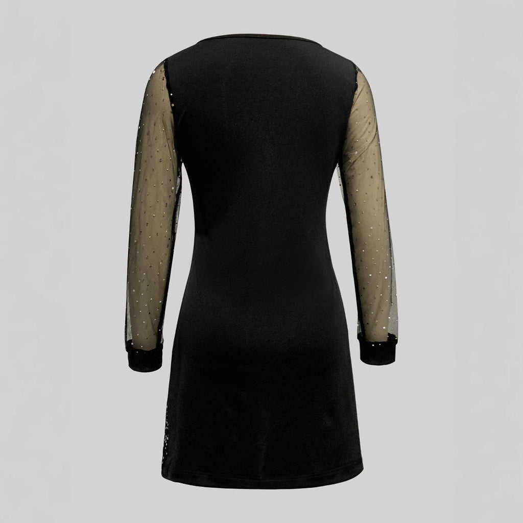 Damen Glamouröses Cocktailkleid mit Sternen-Design und Transparenten Ärmeln
