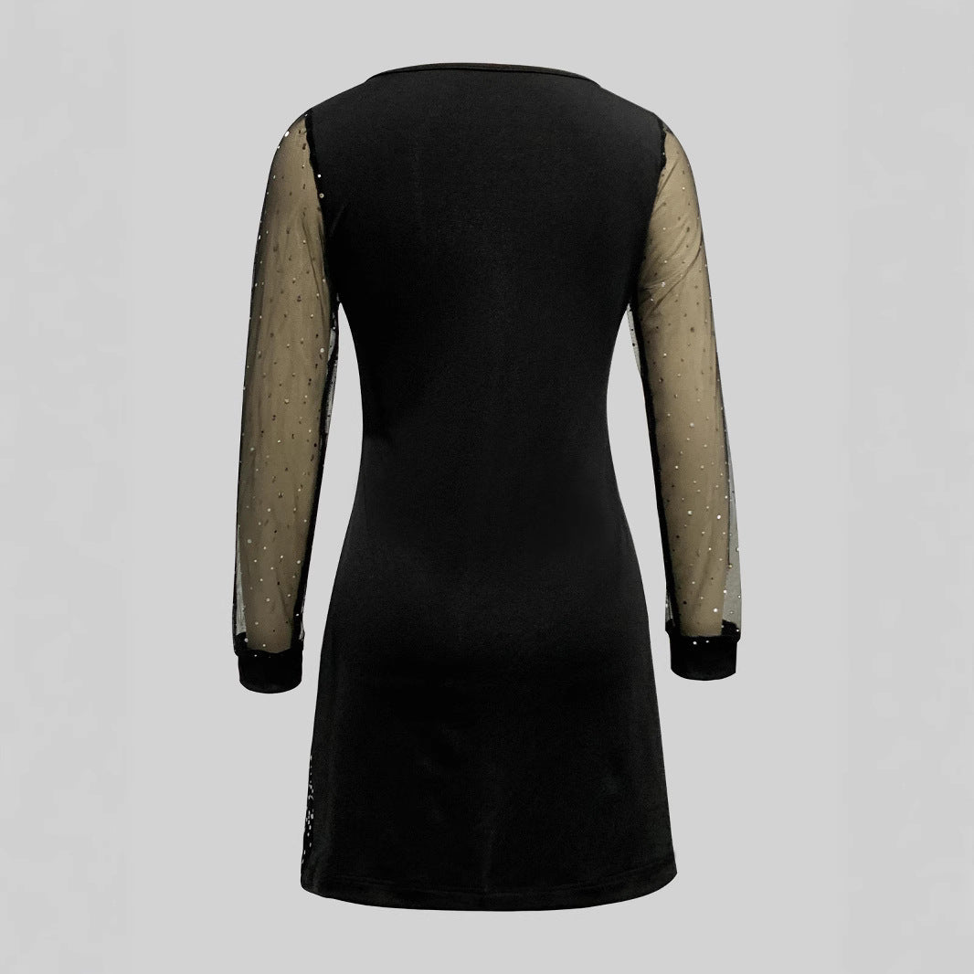 Damen Glamouröses Cocktailkleid mit Sternen-Design und Transparenten Ärmeln