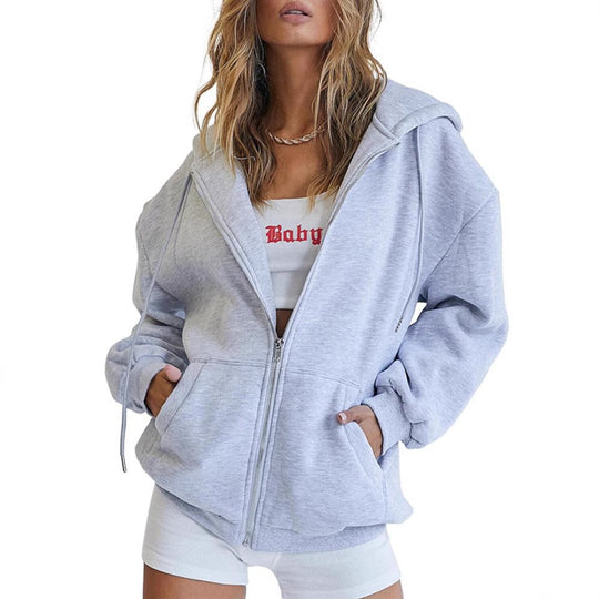 Damen Fleece-Zipjacke im Oversize-Stil mit Kapuze, Kängurutaschen und elastischem Saum Shop Nory