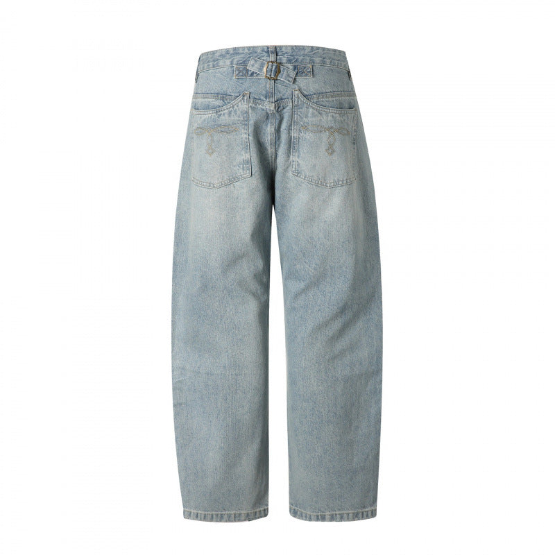 Herren Lässige Straight-Jeans mit hohem Bund, geradem Bein und stonewashed Finish Shop Nory
