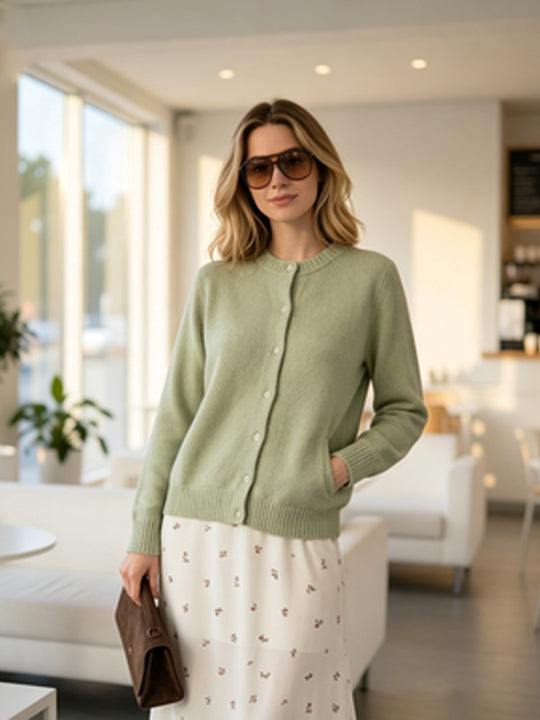 Damen Feinstrick-Cardigan mit Rundhals, durchgehender Knopfleiste & Rippbündchen Shop Nory