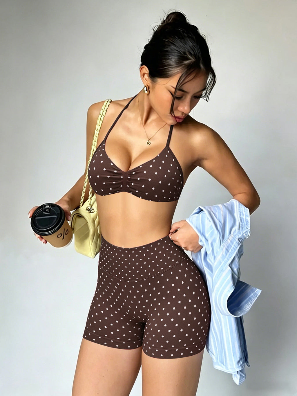 Damen Sportliches Bikini-Set mit hochgeschnittenen Shorts und rüschendetail
