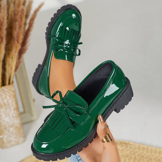 Damen Glänzende Tassel‑Loafer mit Fransen‑Quaste, robuster Profilsohle und gepolstertem Komfortfußbett Shop Nory