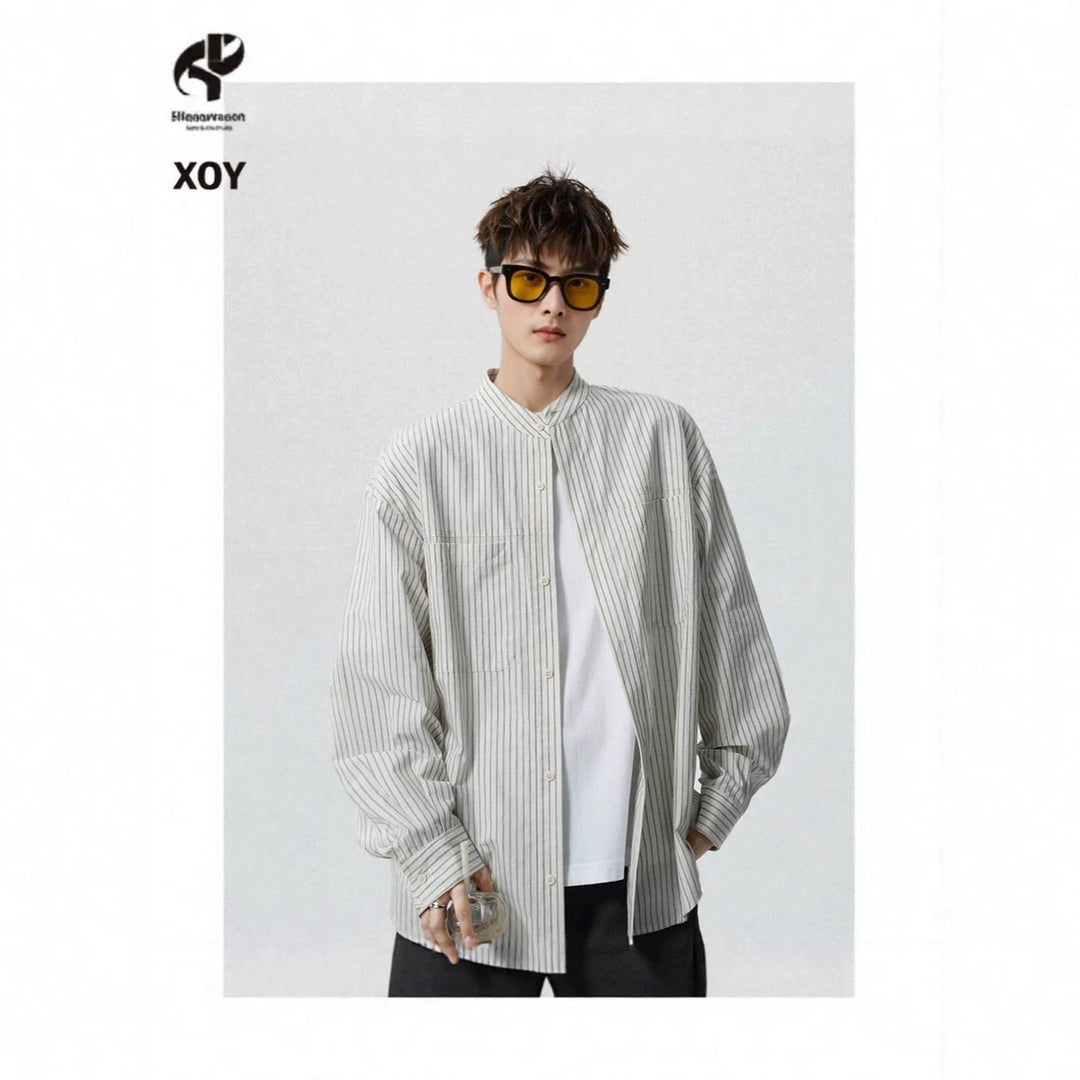 Herren Oversize-Hemd mit Stehkragen und feinem Nadelstreifen Shop Nory