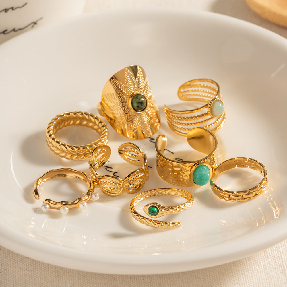 Damen Offener Ring mit modernem Kettenmuster und hypoallergener Edelstahlverarbeitung Shop Nory