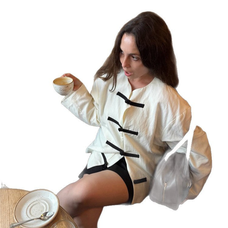 Damen Oversize-Boxy-Jacke mit Knebelverschlüssen und Mandarinkragen Shop Nory