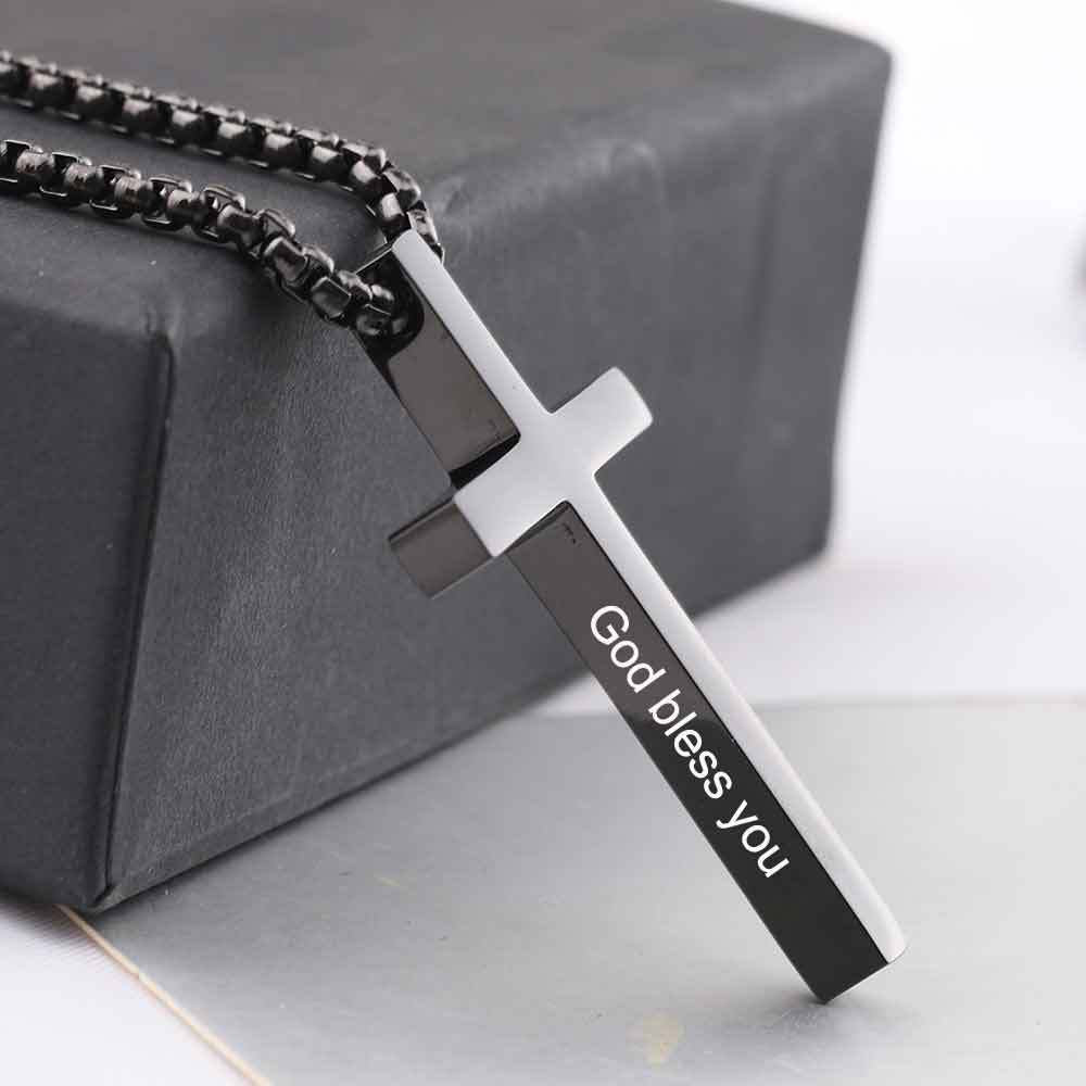 Damen Halskette mit hochwertigem Kreuzanhänger und graviertem Schriftzug Shop Nory