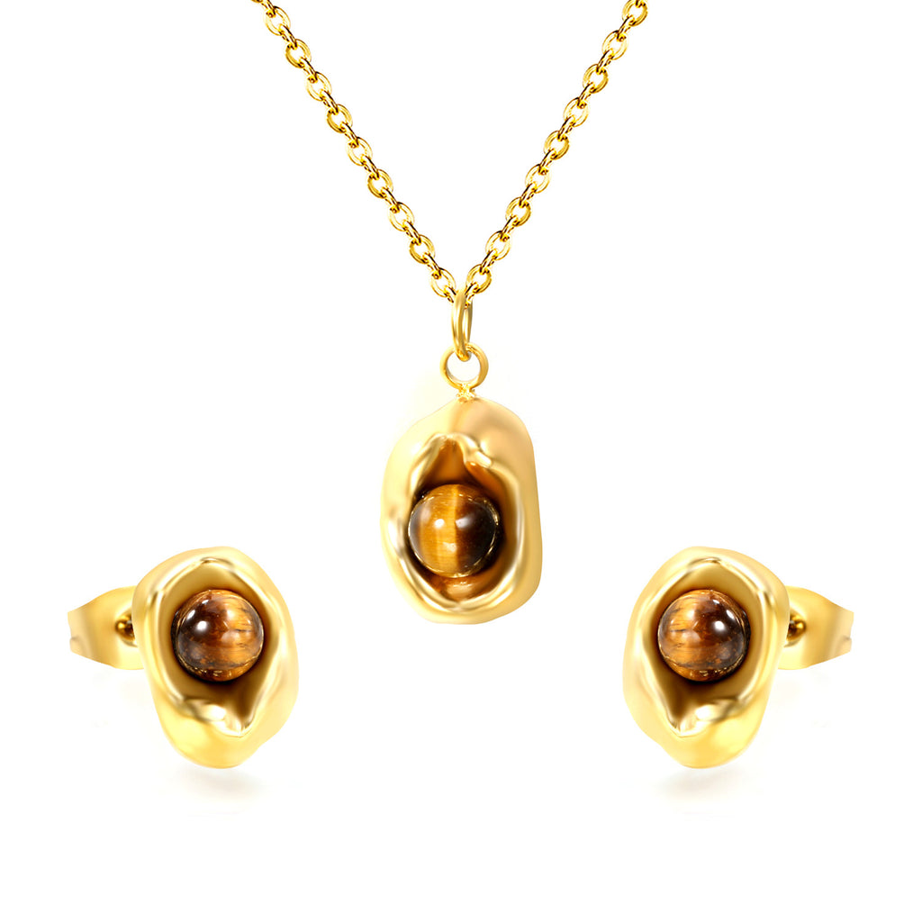 Damen Schmuckset mit elegantem Tigeraugen-Anhänger und stilvollen Ohrringen Shop Nory