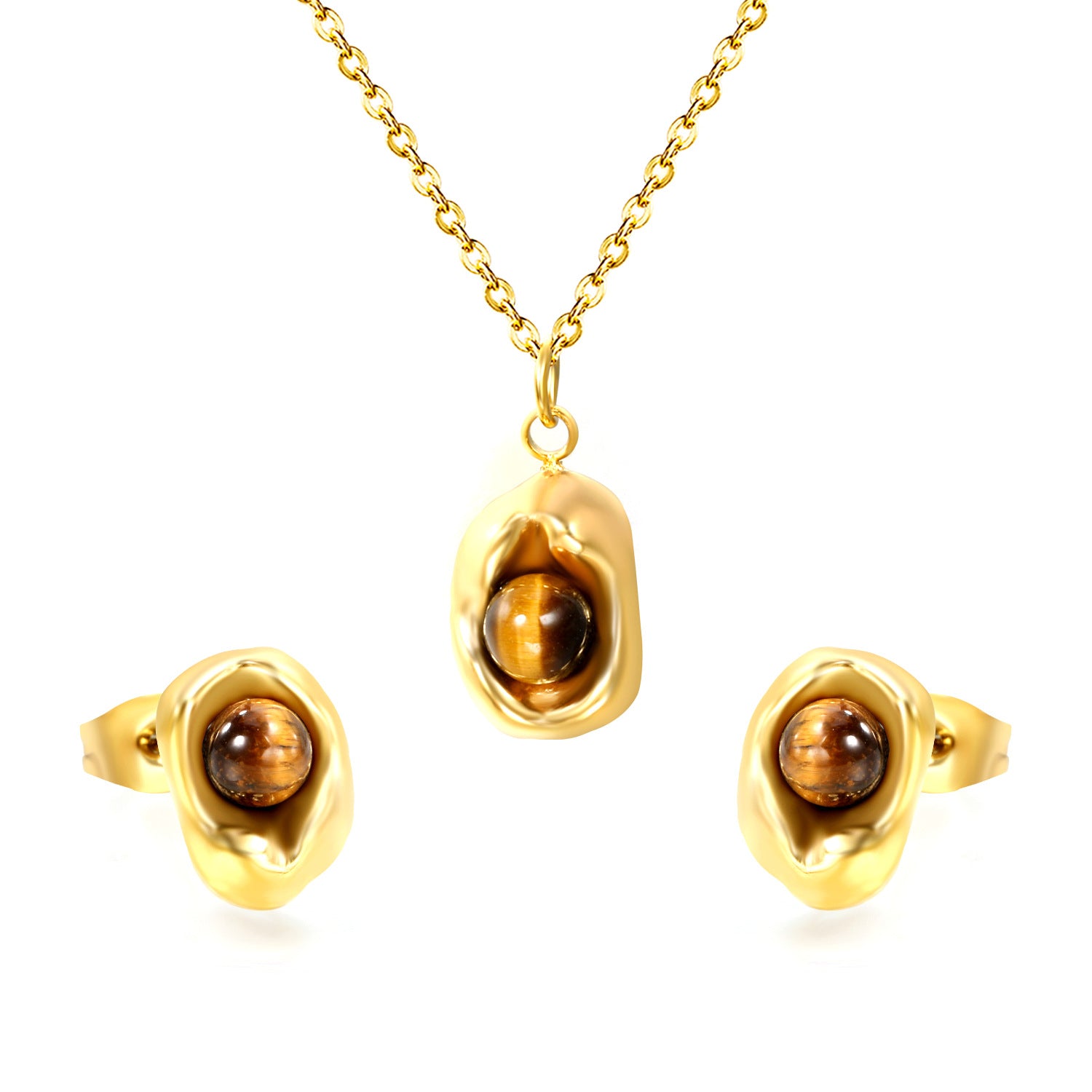 Damen Schmuckset mit elegantem Tigeraugen-Anhänger und stilvollen Ohrringen Shop Nory