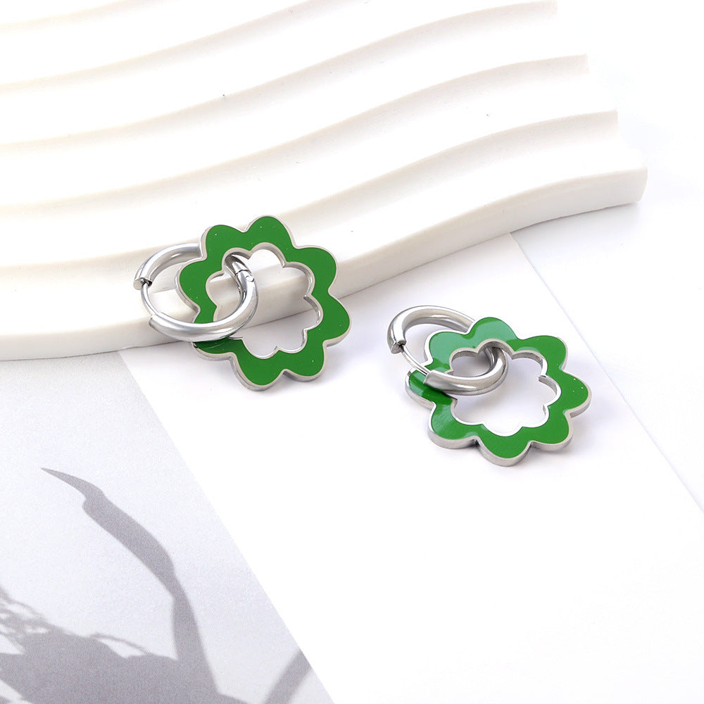 Damen Hängende Ohrringe im floralen Design mit goldfarbener Umrandung Shop Nory