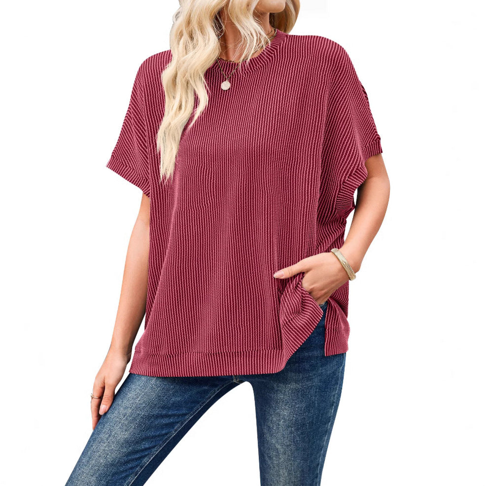 Damen Oversized T-Shirt mit Rippenstruktur Shopnory