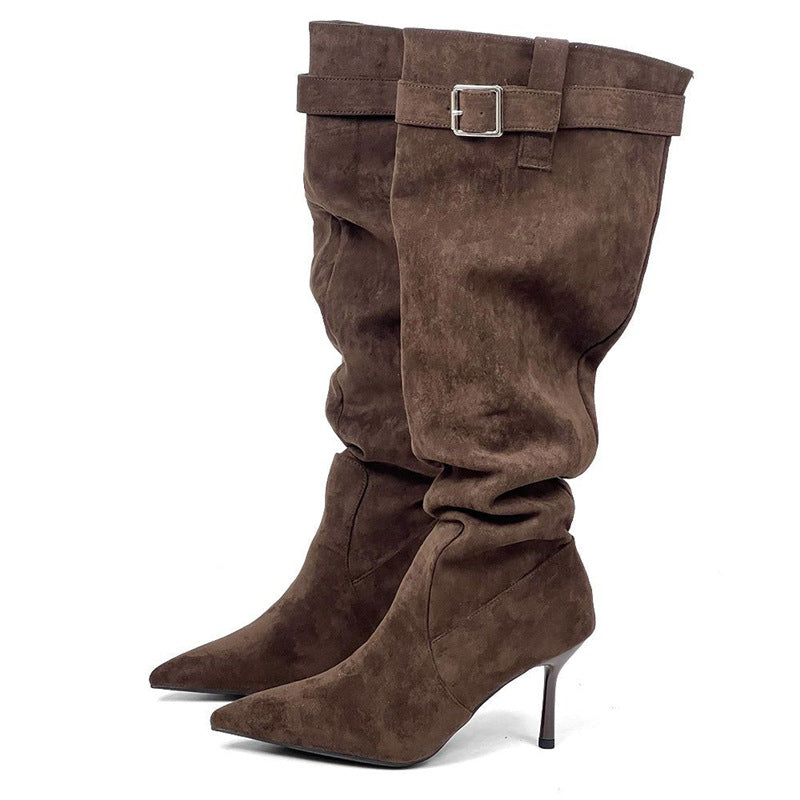 Damen Slouch-Stiefel mit spitz zulaufender Zehenpartie und schmalem Stiletto-Absatz Shop Nory