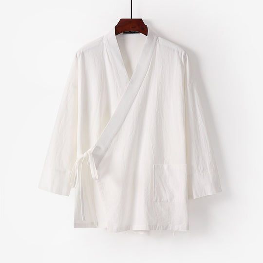 Damen Kimono-Cardigan aus Baumwoll-Leinen mit dreiviertelärmeln Bindegürtel und aufgesetzten Taschen Shop Nory