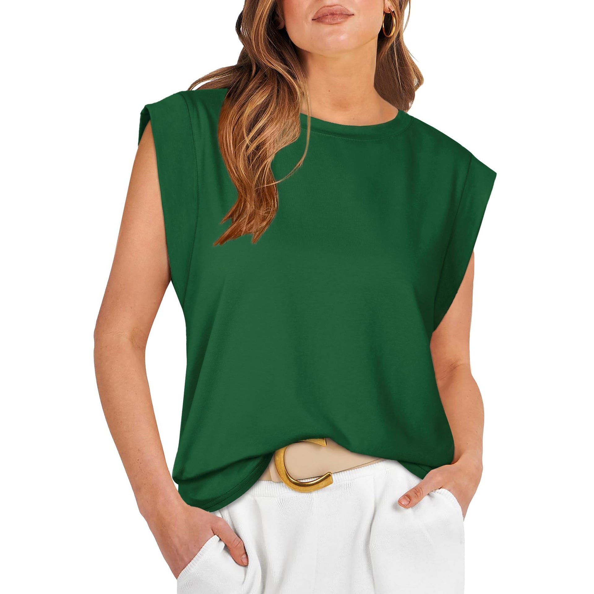 Damen Modisches Basic T-Shirt mit Schulterpolstern