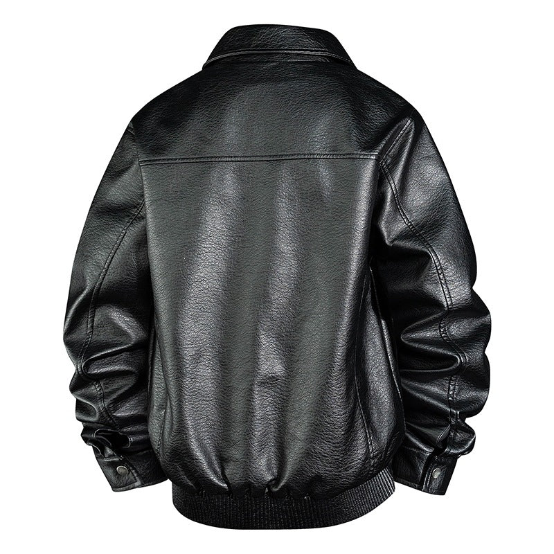 Herren Lässige Kunstlederjacke mit Kragen und Taschen Shop Nory