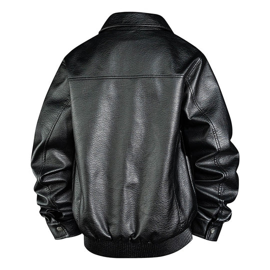 Herren Lässige Kunstlederjacke mit Kragen und Taschen Shop Nory