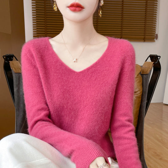 Damen Kuscheliger V‑Ausschnitt Feinstrickpullover aus Mohair‑Mix mit flauschiger Oberfläche Shop Nory
