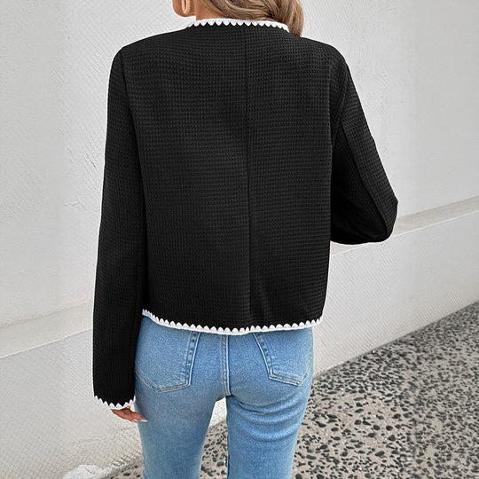 Damen Boxy-Jacke im Bouclé‑Textur mit Zierhäkelkanten und aufgesetzten Taschen Shop Nory