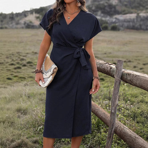 Damen Wickelkleid mit hohem Schlitz und elegantem V-Ausschnitt Shopnory