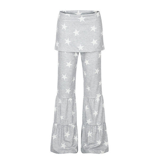 Damen Zweilagige Palazzo-Loungehose mit Rüschensäumen und Stern-Print Shop Nory