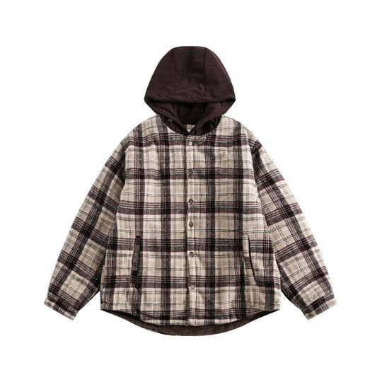 Unisex Oversize-Karo-Überhemd mit Kapuze und Teddyfutter Shop Nory