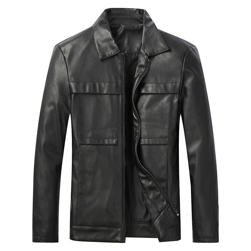 Herren Slim‑Fit Lederoptik-Truckerjacke mit Hemdkragen, verdecktem Reißverschluss und Pattentaschen Shop Nory