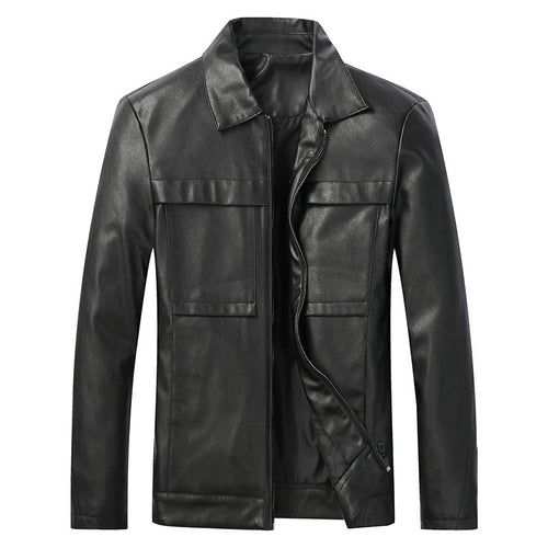 Herren Slim‑Fit Lederoptik-Truckerjacke mit Hemdkragen, verdecktem Reißverschluss und Pattentaschen Shop Nory