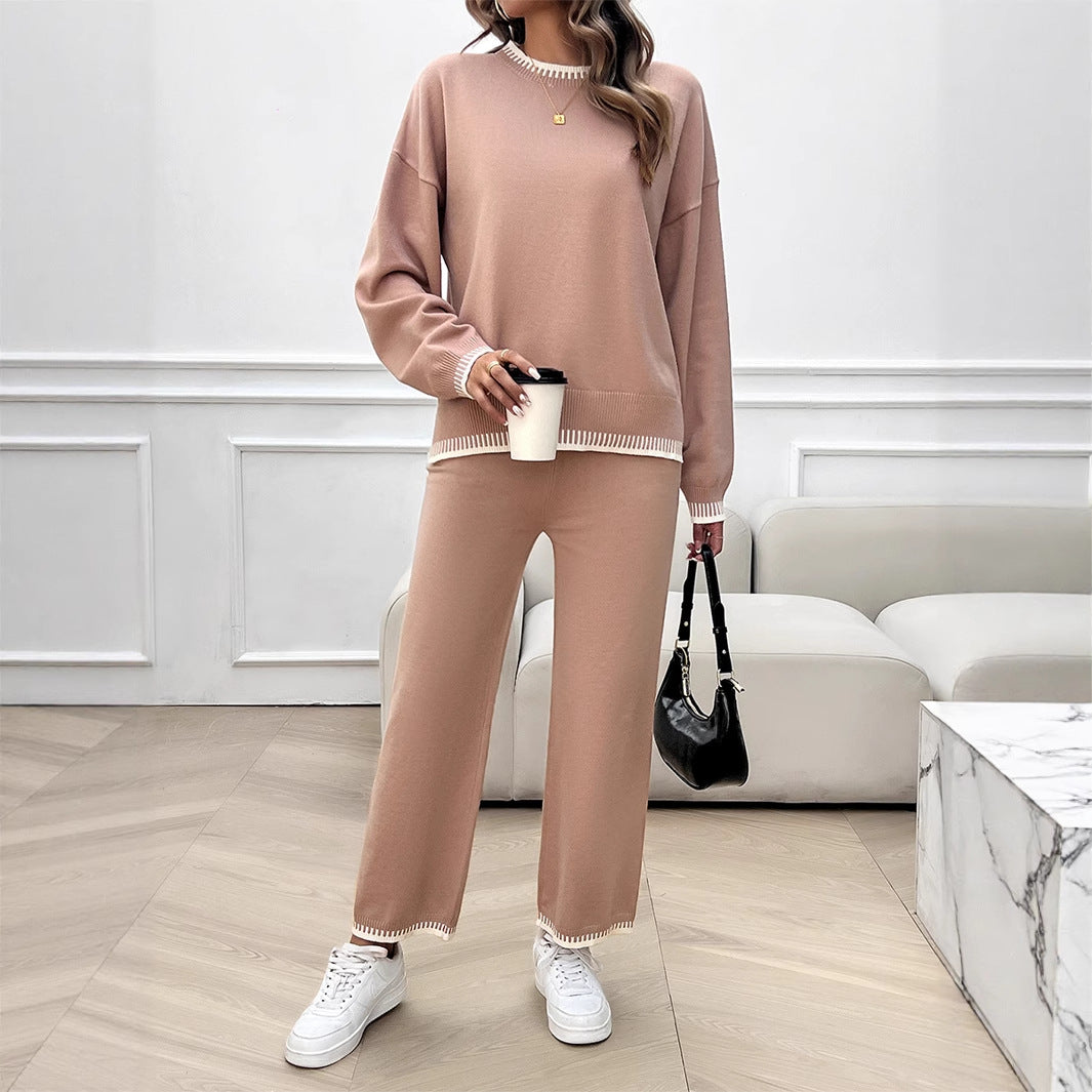 Damen nan Lounge-Zweiteiler aus feinem Feinstrick mit kontrastierten Bündchen und geradem Bein Shop Nory