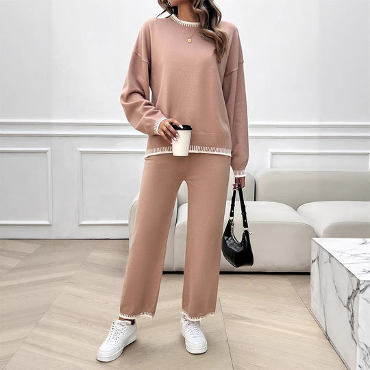 Damen nan Lounge-Zweiteiler aus feinem Feinstrick mit kontrastierten Bündchen und geradem Bein Shop Nory