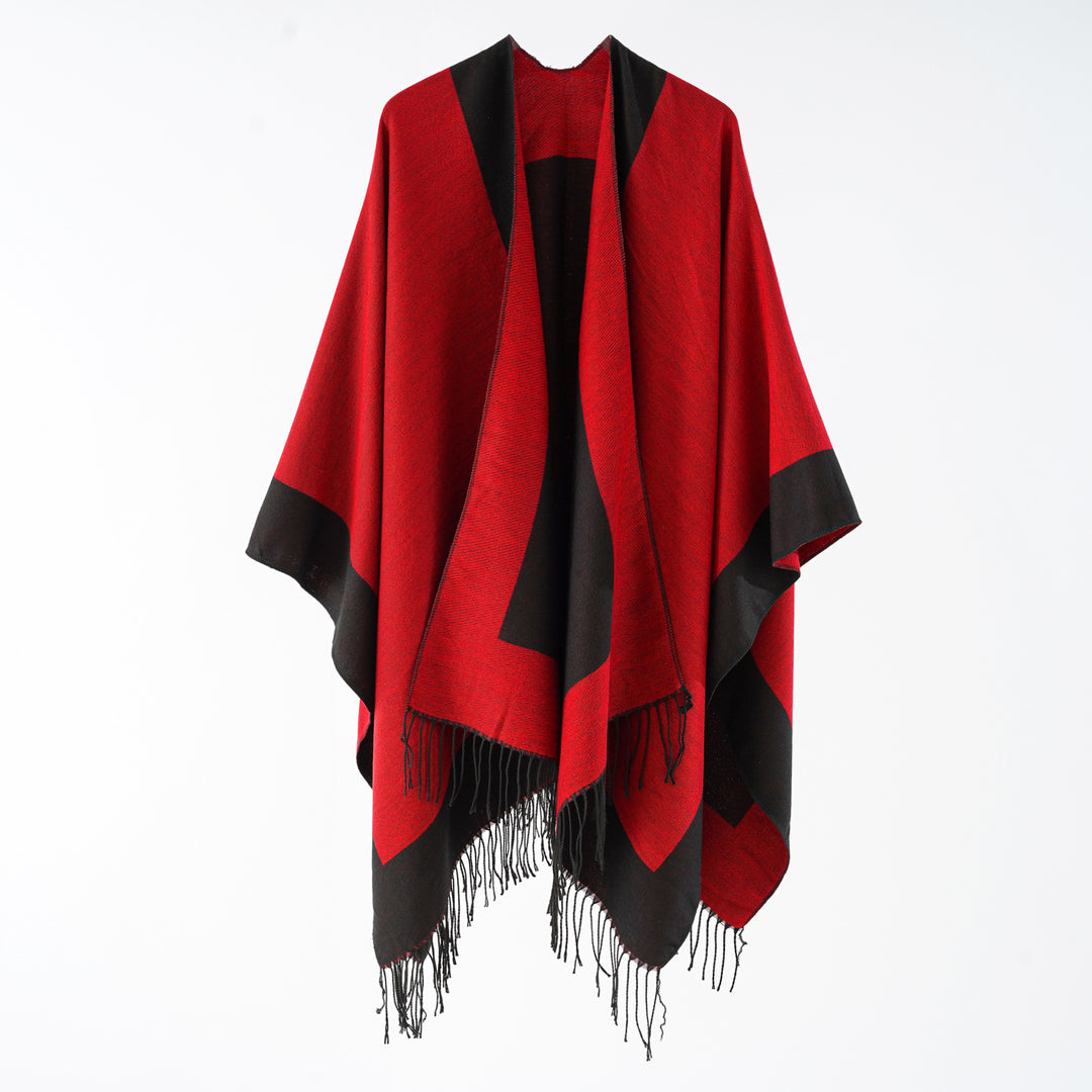Damen Oversize-wendbarer Capeponcho aus Wollmix mit Fransen Shop Nory
