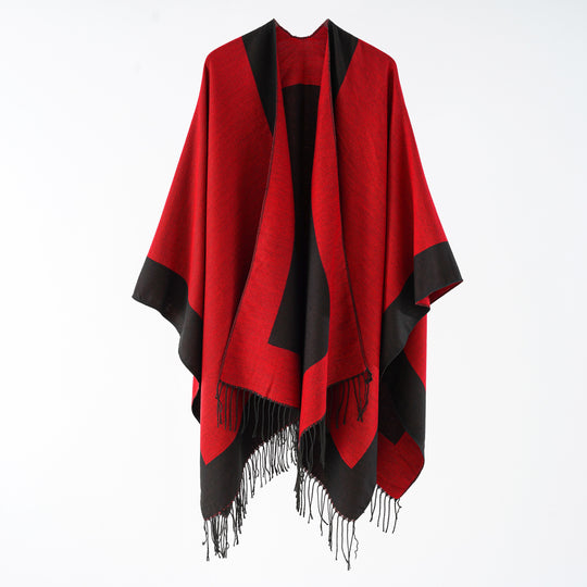 Damen Oversize-wendbarer Capeponcho aus Wollmix mit Fransen Shop Nory