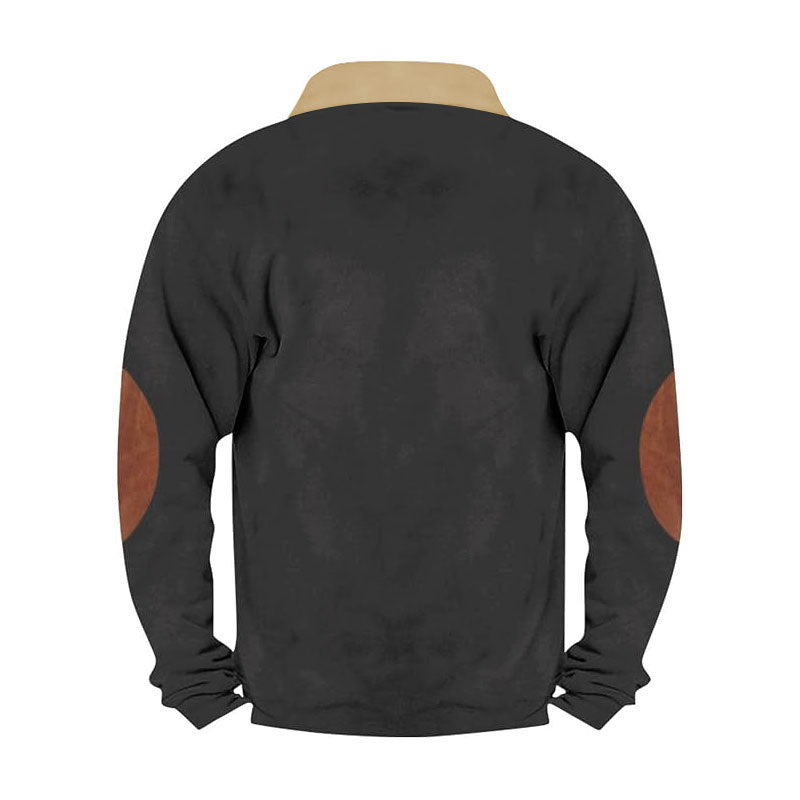 Herren Cord-Optik Halbzip-Pullover mit Teddykragen und Ellbogenbesatz Shop Nory
