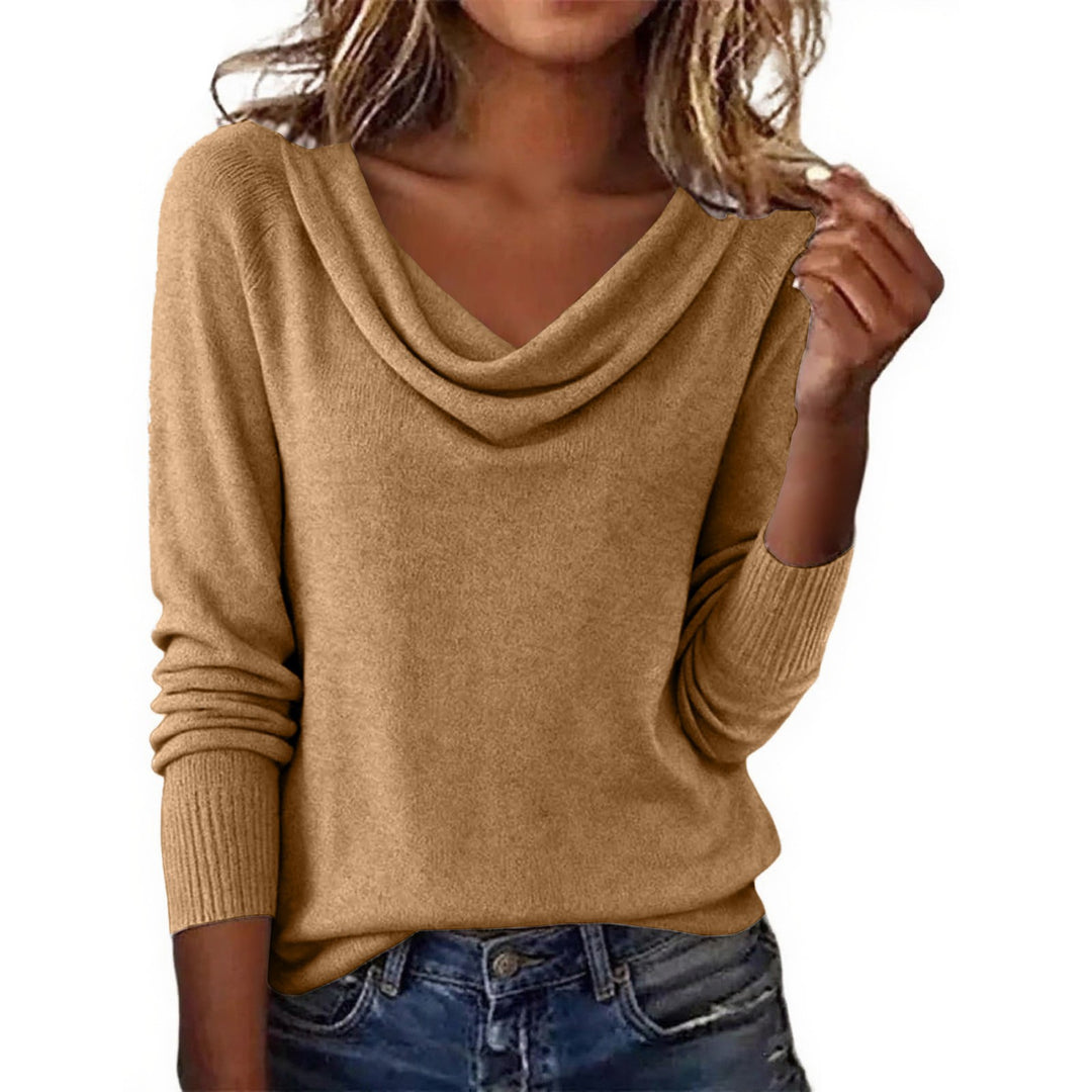 Damen Feiner Strickpullover mit Wasserfallkragen und Rippbündchen Shop Nory