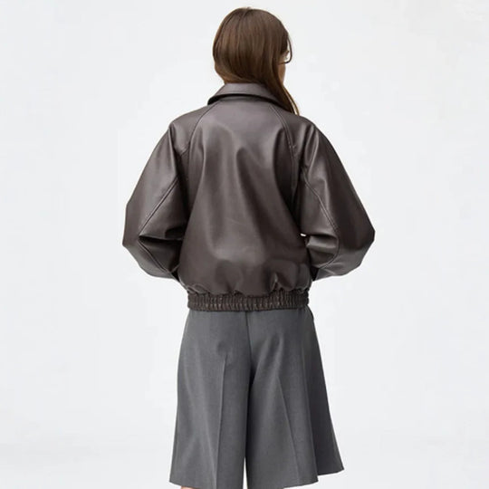 Damen Boxy-Cropped Kunstlederjacke mit verdecktem Reißverschluss und elastischem Saum Shop Nory