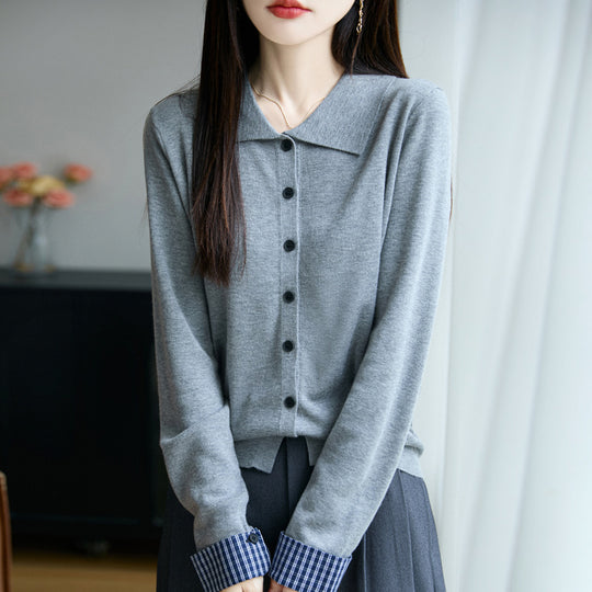 Damen Leichter Feinstrick-Cardigan mit breitem Hemdkragen und Frontknopfleiste Shop Nory