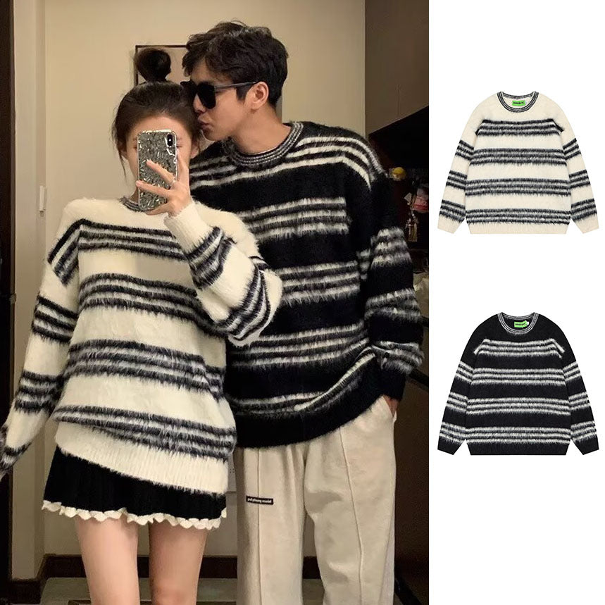 Damen Gemütlicher, gestreifter Grobstrickpullover Shop Nory