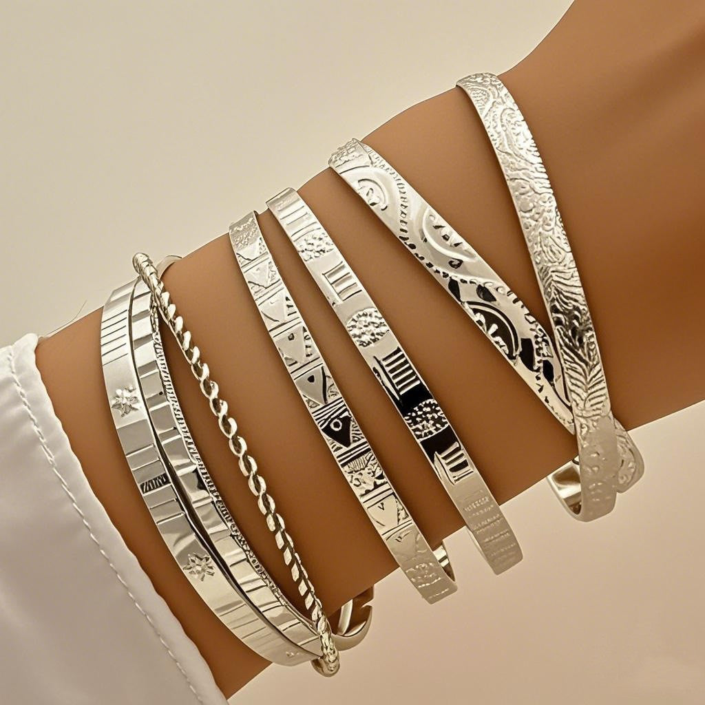 Damen Armreifen-Set mit verschiedenen eleganten Strukturen Shop Nory