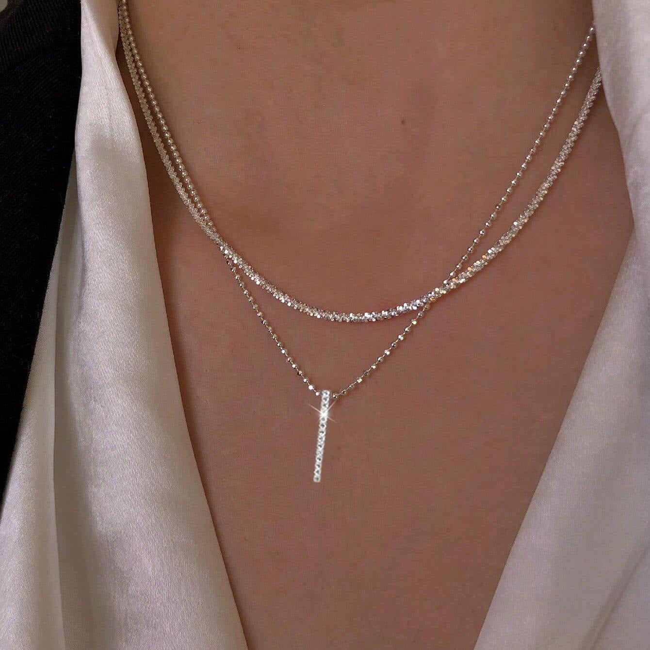 Damen Halskette mit doppeltem Kettendesign und funkelndem Anhänger Shop Nory