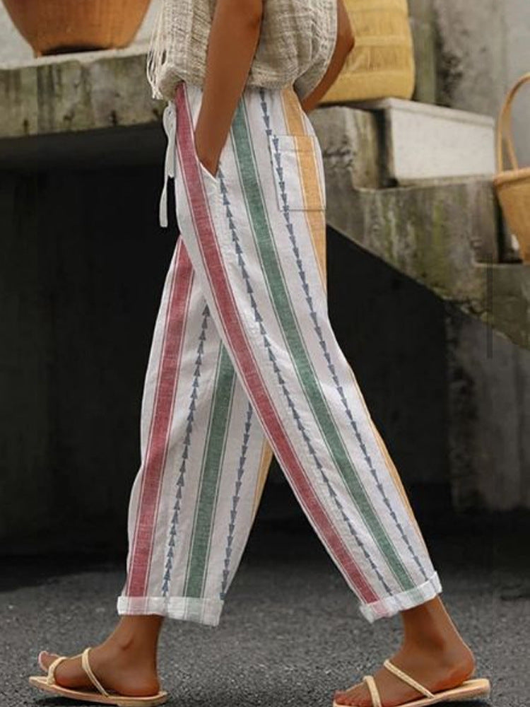 Damen Weite Leinenhose mit handgewShopnorytem Muster