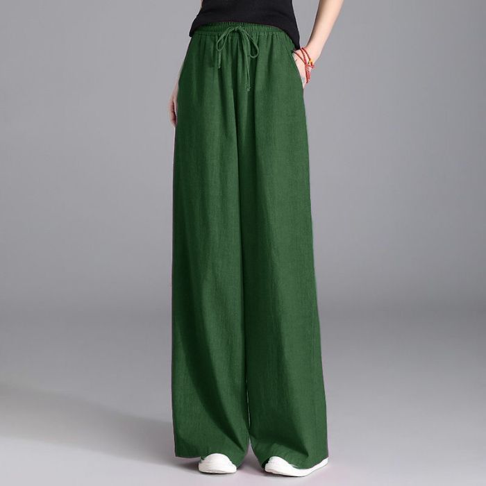 Damen nan weite Palazzo Leinenhose mit elastischem Kordelbund und Seitentaschen Shop Nory