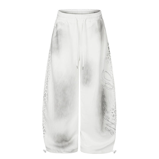 Damen Weite Palazzo-Sweathose mit Komfortbund, Kordelzug und Leo-Seitenprint Shop Nory