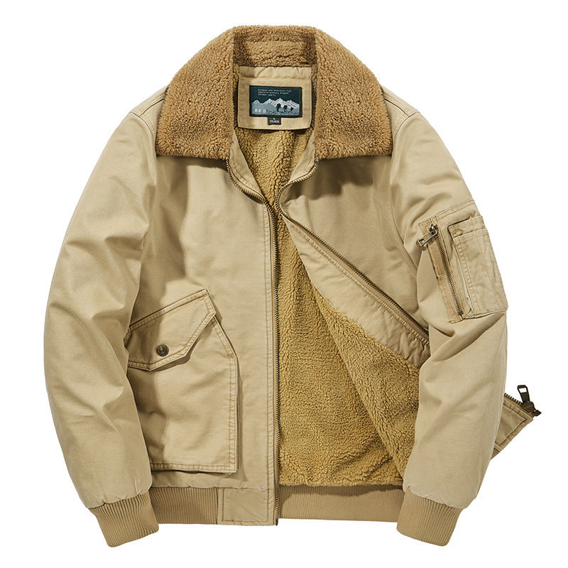 Herren Aviator-Blouson aus Canvas mit Sherpa-Kragen, Teddyfleece-Innenfutter und Multifunktions-Taschen Shop Nory
